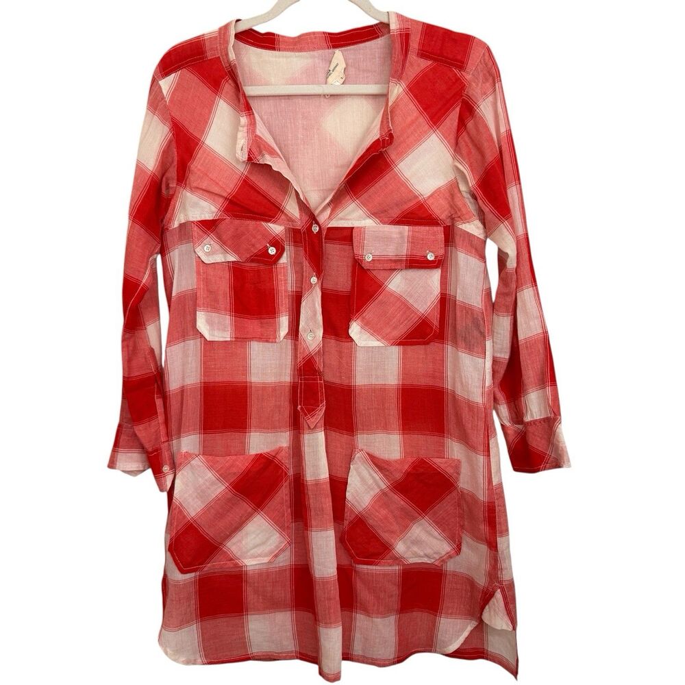 Isabel Marant Etoile Mini Dress Women Sz 2 Red Check Plaid Cotton Long Tunic Top